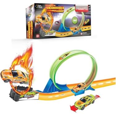 Imagem de Pista de Corrida com Loop 360 Graus, 95cm, Plástico Resistente, Carrinho à Fricção, Adesivos, para Crianças 3+ Anos