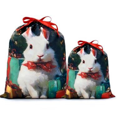 Imagem de Mshutbna Sacos de presente de Natal de coelhinho 2 peças sacos de embrulho de tecido reutilizável com cordão para presentes de Natal, decorações de festa, lembrancinhas de feriado 16 x 12 30 x 25 cm
