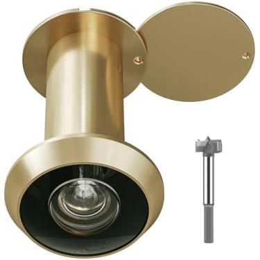 Imagem de TSMIMTS Visualizador de porta, visor de porta HD de latão sólido de 200 graus, com broca de 16 mm (5/8 pol.) e capa de privacidade, compatível com porta grossa de acabamento dourado acetinado de 3,5