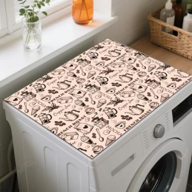 Imagem de GLOBLELAND Coffee Elements Capa protetora para máquina de lavar e secar roupa de 50 cm x 19 cm para máquina de café, grãos, protetor superior para máquina de lavar, almofadas antiderrapantes para café