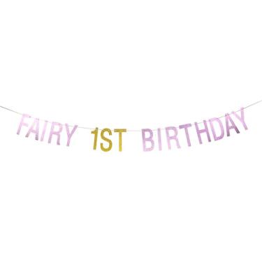 Imagem de Etaredkj Banner de 1º aniversário de fada, Our Little Fairy is Turning One Party Decor, Miss Onederful, Sweet Baby Girl, 1º aniversário, chá de bebê, suprimentos de decoração de festa rosa e dourado