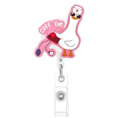 Imagem de Cuff 'Em Enfermeira Enfermeira Ganso, Porta-crachá Bonito Com Clipe Jacaré Retrátil, Presentes para Estudantes de Enfermagem RN LPN CNA MA Médico Trabalhador Médico Professor Identificador Crachá