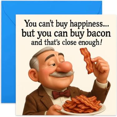 Imagem de Cartões de aniversário engraçados para homens e mulheres, piada de bacon, design hilário para pai, irmão, padrasto, filho, avô, neto - quadrado, em branco por dentro com envelope premium