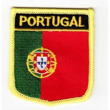 Imagem de XIAOYATOU 1 emblema bordado com escudo da bandeira de Portugal, emblema nacional de ferro, 7 x 6 cm, borda amarela (Portugal)