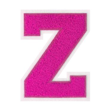 Imagem de 1 PÇ Patch de letra de chenille rosa de 11,4 cm com borda branca – Remendos do alfabeto para roupas, jaquetas, mochilas, chapéus para decoração personalizada, nome personalizado e artesanato. (Z)