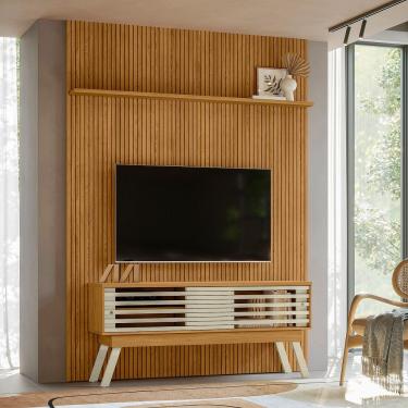 Imagem de Painel Tv 65 Pol 179cm Ripado Valen E Bancada Orlin M20 - D'rossi Cumaru(fosco)-opala(brilho)