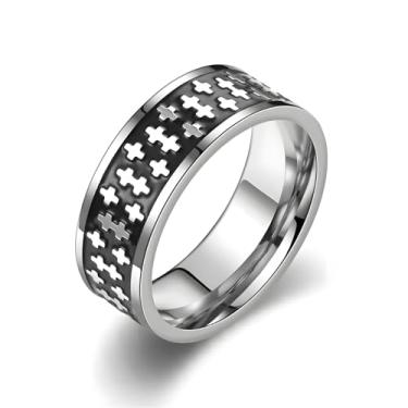 Imagem de HJIMMNHONG Anel de cruz masculino de aço inoxidável para batismo cristão, alianças de casamento, festa de fé, anéis de declaração de promessa, Aço inoxidável, Sem pedra preciosa