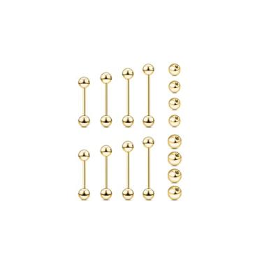 Imagem de Beautidots 16 peças 14G 16G anéis de língua anel de mamilo de aço inoxidável halteres retos barra longa prata preto ouro ponte piercings para mulheres homens 12 mm 14 mm 16 mm 18 mm comprimento bola