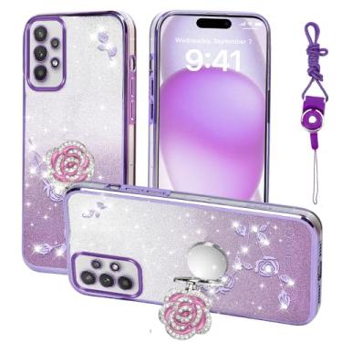 Imagem de Nouxwerx Capa para Samsung Galaxy A32 5G, capa de celular para celular para meninas e mulheres com alça de suporte de anel capa protetora à prova de choque para Samsung A32 5G (roxa)