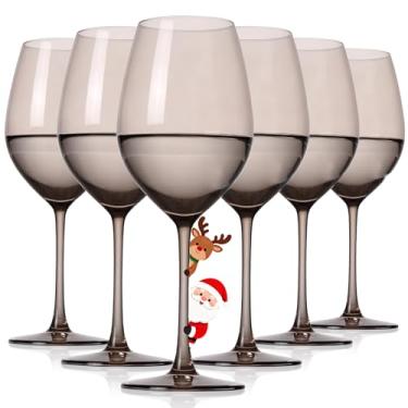 Imagem de comfit Conjunto de 6 taças de vinho cinza fumê sopradas à mão com haste para vinho tinto e branco, 540 ml, presentes exclusivos para casamento, aniversário
