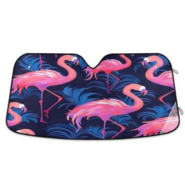Imagem de Wassud Para-sol de para-brisa de carro flamingo rosa, persianas refletivas de janela frontal de carro, protetor de viseira de sol bloqueia raios UV, persiana automotiva dobrável sanfonada para carro
