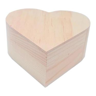 Imagem de simhoa Caixa de madeira inacabada em formato de coração, sem pintura, para guardar joias e objetos de decoração, ideal para aniversários, 9.5 Cm X 9.5 Cm X