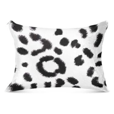 Imagem de Fronha decorativa grande de poliéster preto e branco pele de leopardo longa padrão king queen size fronha almofada antiderrapante confortável roupa de cama macia, tamanho do corpo, 53 cm x 137 cm