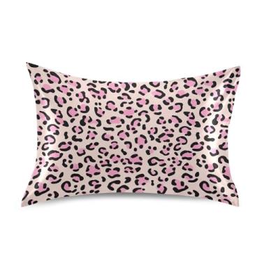 Imagem de Papel de parede com estampa de leopardo fronhas de cetim rosa bonito refrescante padrão king queen capas decorativas quarto estética tamanho padrão 66 cm x 50 cm