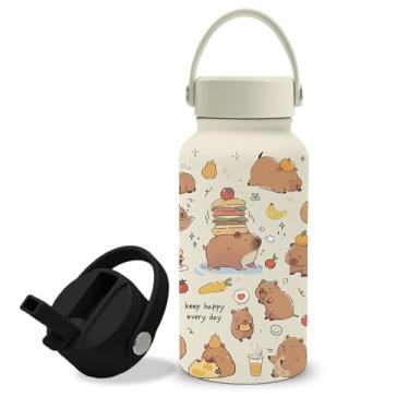 Imagem de Presente para amantes de capivara, garrafa de água capivara de 740 ml com tampa de canudo e tampa de bebida direta - lindas garrafas de água isoladas Kapibara, sem BPA, garrafa de água esportiva à