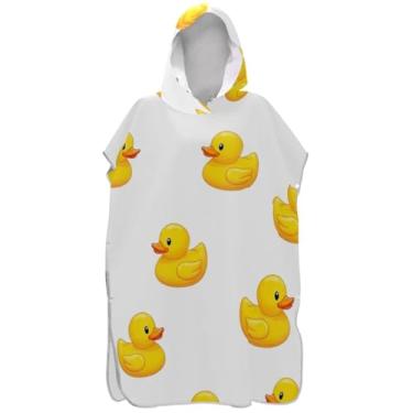 Imagem de Joisal Patos amarelos fofos poncho de surfe branco trocador roupão adulto praia com capuz toalha de banho leve ponchos de praia para homens