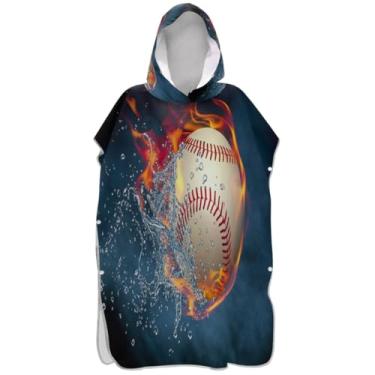 Imagem de Joisal Poncho de surf cinza com desenho animado bola de beisebol para adultos trocador de roupa de banho toalhas com capuz absorventes ponchos de praia para homens
