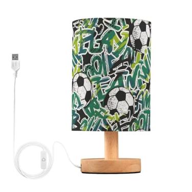 Imagem de Bola de futebol abstrata Fooball 8 luz noturna de cabeceira, luz de mesa pequena com sombra de linho, iluminação de quarto, essenciais para quarto