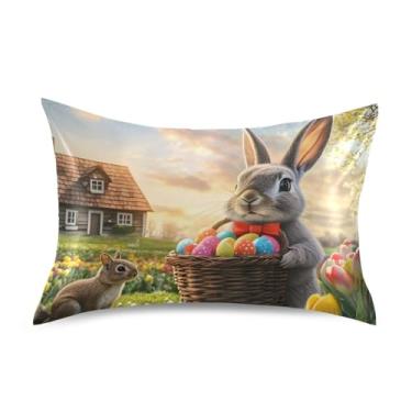 Imagem de Cesta de coelhinho da páscoa tulipas chalé fronhas de cetim impressão refrescante decoração de cama capa de almofada personalizada padrão Queen King tamanho padrão 66 cm x 50 cm