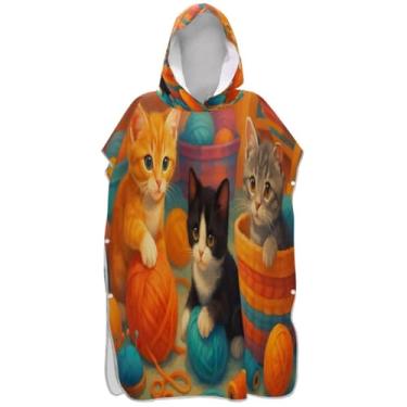 Imagem de Joisal Poncho de surf para adultos trocador de roupa de praia com capuz toalha de banho absorvente desenho animado gato preto cinza laranja ponchos de praia para homens