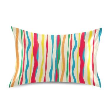 Imagem de Fronhas lindas listras coloridas arte king queen padrão fronhas cetim refrescante cama macia almofada estética king size 101,6 cm x 50,8 cm