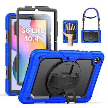 Imagem de SEYMAC Capa para Samsung Galaxy Tab S6 Lite 10,4 polegadas 2024/2022/2020 (SM-P620/P610/P615), capa protetora resistente à prova de choque com protetor de tela, suporte giratório, alça de mão/ombro,