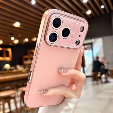 Imagem de Capa feminina em couro PU com detalhes em diamante para iPhone 17 Pro Max, 16, 15, 14, 13, Pro Max e 17 Pro. Capa protetora macia e resistente a impactos, rosa.