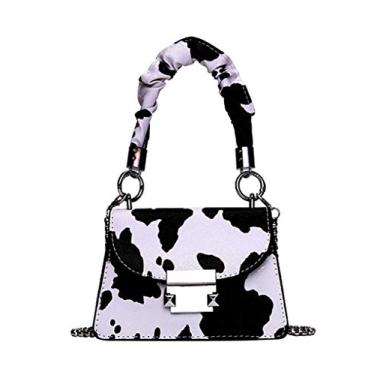 Imagem de PURFANREE Bolsa de ombro feminina com estampa de vaca pequena bolsa de mão para noite bolsa transversal bolsa mini bolsa, Estampa de vaca