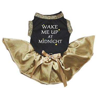 Imagem de Petitebella Roupa de cachorro vestido Wake Me Up at Midnight preto tutu dourado (XGG)