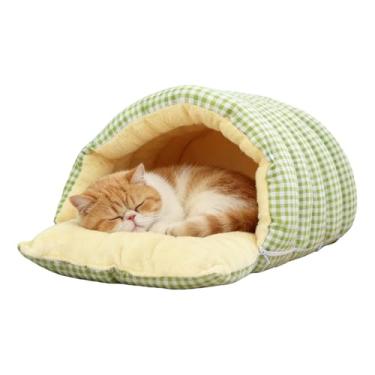 Imagem de Saco de dormir para gatos, caverna aconchegante para animais de estimação, saco de cama lavável para gatinhos, para inverno, interior, acampamento, viagem, casa, quarto, sala de estar, apartamento