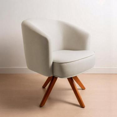 Imagem de Poltrona Giratória Linho Premium Base Madeira Maciça Liz - NOBLY DECOR