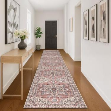 Imagem de KOZYFLY Corredores para corredores 8 x 40 m extra longo lavável lã sintética tapete de corredor fino tapete impresso para entrada, quarto, escada, cozinha, lavanderia, decoração de chão, terracota