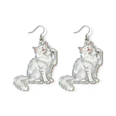 Imagem de OSCCI Adoráveis brincos em forma de gato – design animal acrílico com ganchos de liga durável, brincos hipoalergênicos modernos para mulheres e amantes de animais de estimação, Acrílico, Sem pedra