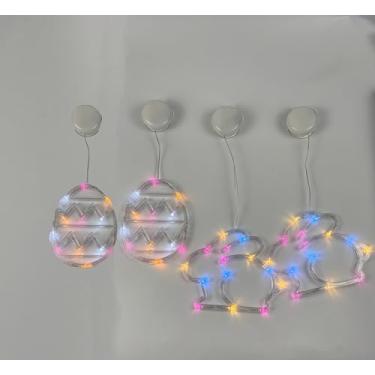 Imagem de BHCLIGHT Pacote com 4 decorações de Páscoa, luzes multicoloridas de coelho e ovo, luzes de janela de Páscoa operadas por bateria com ventosa e temporizador para decoração