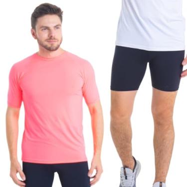 Imagem de Conjunto Camiseta Curta e Bermuda Térmica Segunda Pele Trygg Proteção UV50+ (G, Rosa Neon - Preto)