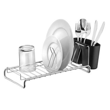 Imagem de Escorredor Secador De Louça Compacto Cozinha Porta Talheres Cromado - 