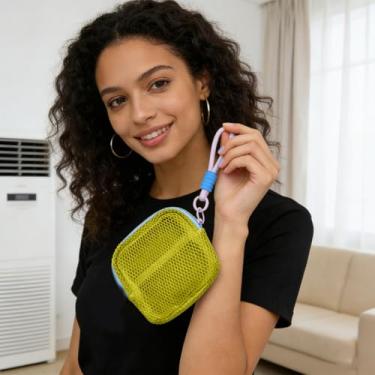 Imagem de Bolsa de armazenamento de malha com zíper portátil para batom, bolsa de cosméticos pequena para fone de ouvido, bolsas de moedas, organizador de maquiagem de viagem com alça de pulso, Amarelo