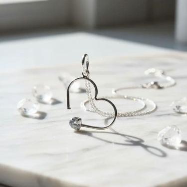 Imagem de Colar prata 925 coração Zircônia Redonda Cristal corrente prata Fabro Saints