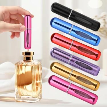 Imagem de Conjunto mini atomizador de perfume de viagem (pacote com 6) – Frascos de spray recarregáveis à prova de vazamento, recipientes portáteis de óleo essencial de alumínio para bolsa e em movimento