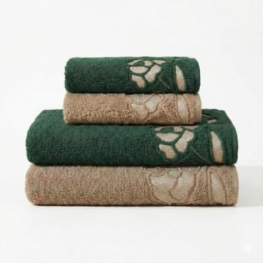 Imagem de Jogo de Toalhas 4 peças Luxo 100% Algodão Banhão 500g/m² Grossa Macias, Felpudas e Alta Absorção Sarah Enxovais - 2 Banhão + 2 Rosto (Moss - Avelã)