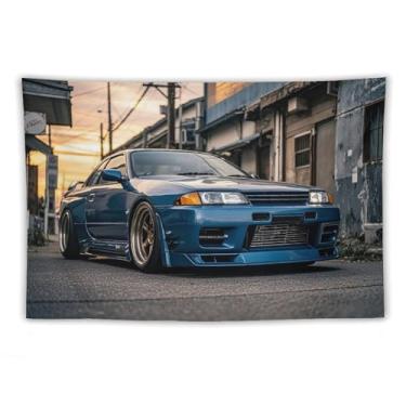 Imagem de HouLaiZhe JDM Tapeçaria de carro Jdm R32 carro esportivo pôr do sol parede quarto decoração de casa tapeçarias estética piquenique decoração de parede arte de parede para dormitório sala de estar 152