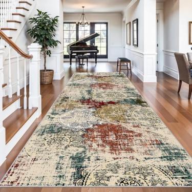 Imagem de BYYVOO Tapete de corredor de 10 x 30 cm; tapete longo lavável para sala de estar - Tapete moderno abstrato antiderrapante resistente a manchas para cozinha de entrada (10 x 30 vermelho/verde multi)