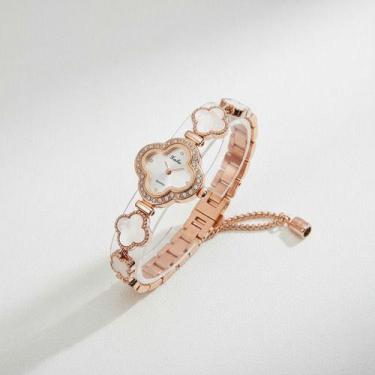 Imagem de Relógio Pulseira Feminino Rosé Luxo Com Pedras Brilhantes -, Trevo Dou