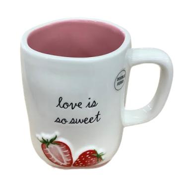 Imagem de Caneca de café Rae Dunn Dia dos Namorados, Love is So Sweet with Strawberries, interior rosa