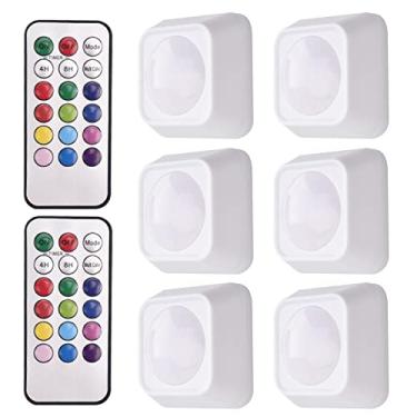 Imagem de 6PCS Luzes RGB para Baixo do Armário LED de Mudança Cor Luz Noturna com Controle Remoto Operada por Bateria Balcão Lâmpada Adesiva