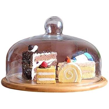 Imagem de Suporte de bolo de cúpula com tampa, caixa de bolo redonda, prato de sanduíche de bife de frutas em casa, bandeja de degustação de madeira para sobremesa, bandeja de vidro para servidor de sobremesa