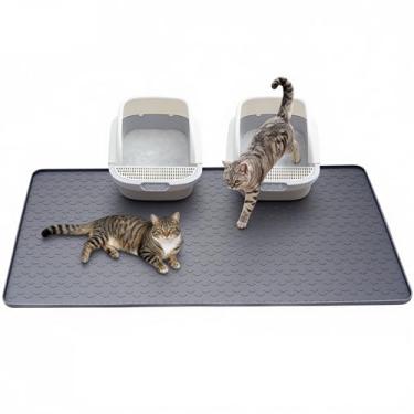Imagem de Tapete de areia de silicone extra grande, 129,5 cm x 66 cm Tapete de areia para gatos, evita efetivamente respingos, fácil de limpar, impermeável e à prova de urina, mantém o chão limpo