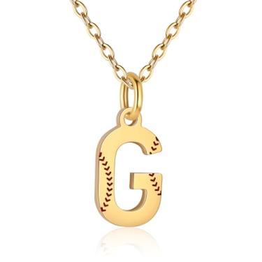Imagem de RUOOUY Colar feminino com inicial de softball, banhado a ouro 18K, pingente de letra A-Z, joias de softball, acessórios esportivos, presente de Natal para namorada, filha, Aço inoxidável, Sem Pedra