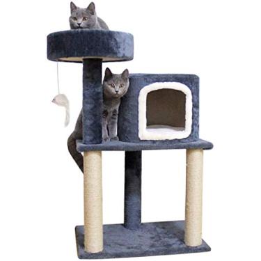 Imagem de U5GAAALPPQ9 Gato Clim e com areia para gatos pequena árvore de gato quatro estações plataforma de salto multi-camadas gato arranhador brinquedo cinza