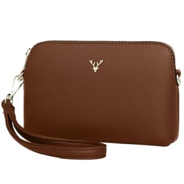 Imagem de Mcwayyi Bolsa transversal feminina, bolsa tiracolo feminina de couro vegano, bolsa de ombro pequena, bolsa de pulso feminina, Marrom, Large